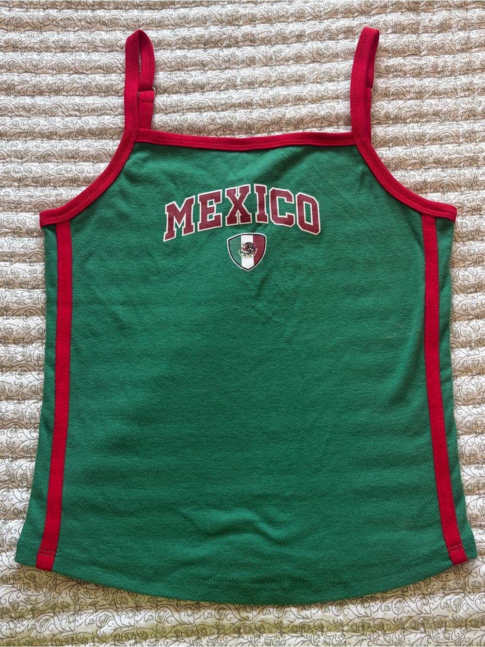 Green Mexico Graphic Tank Top with Red Trim